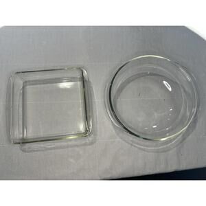 PYREX Clear Glass 8in Square & Round Casserole Dishe 3 QT Dishwasher Safe VTG